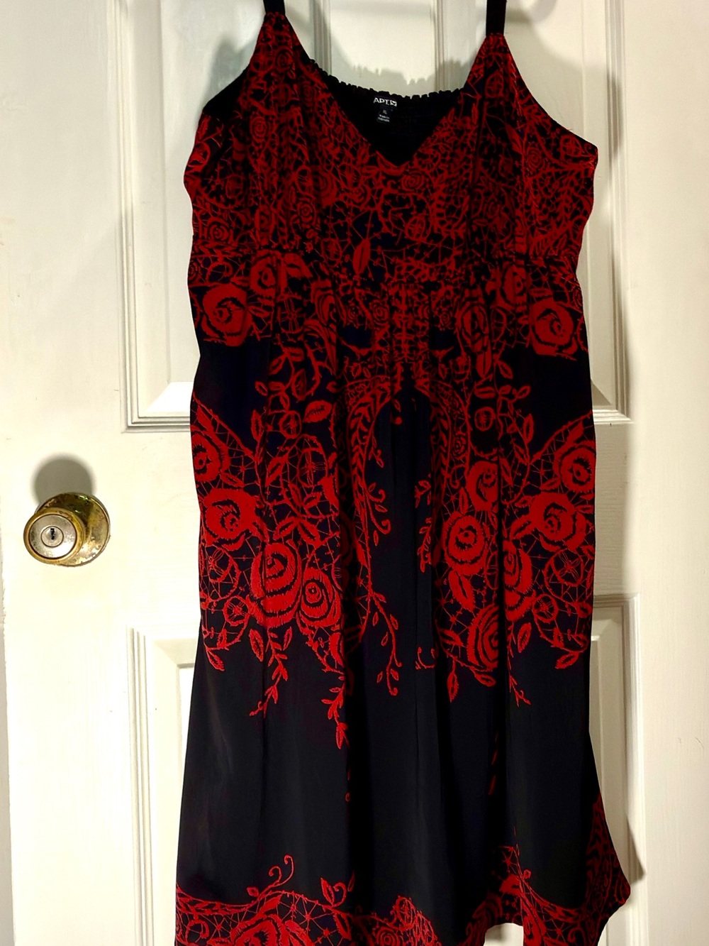 Apt. 9 Black Spaghetti Strap Slip Dress with Red Floral Motif